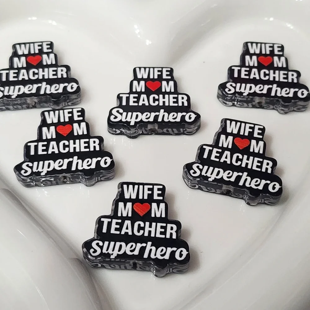 Wife Mom Teacher Superhero Beads 2 Pcs Focal Beads Beaded Pen Jewelry Making